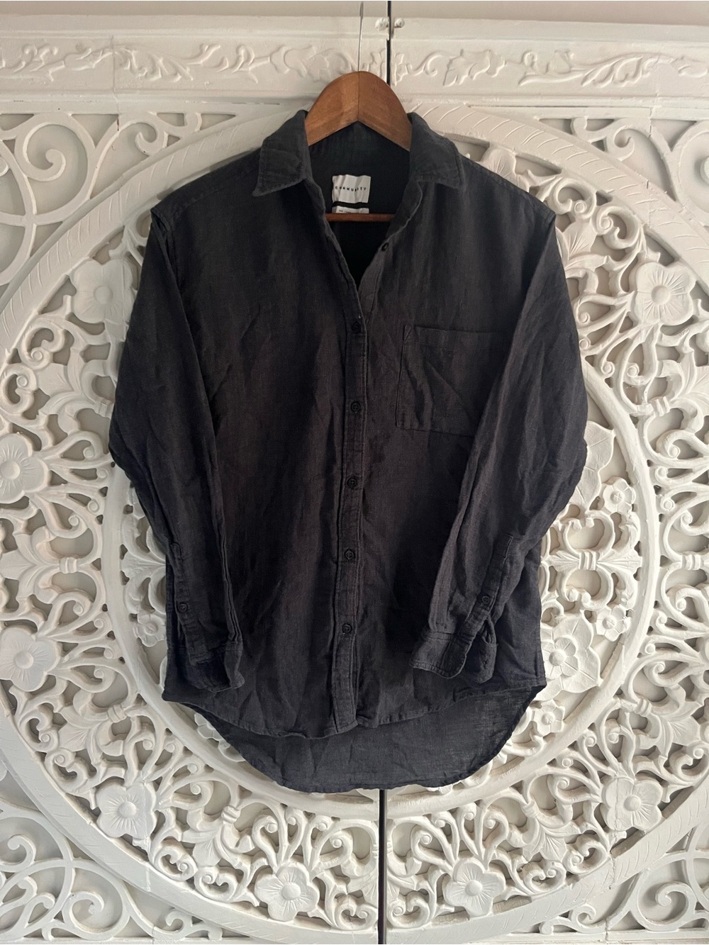 Aritzia Community Navy Linen Blend Button Up Shirt Oversized XXS